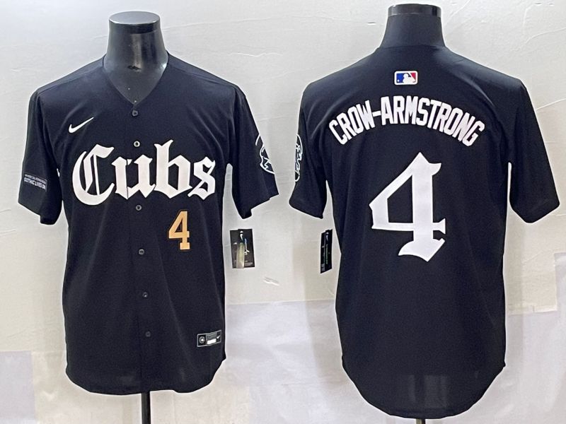 Men 2025 Chicago Cubs #4 Crow-Armstrong Black Five generations Joint Name Nike MLB Jersey style 4